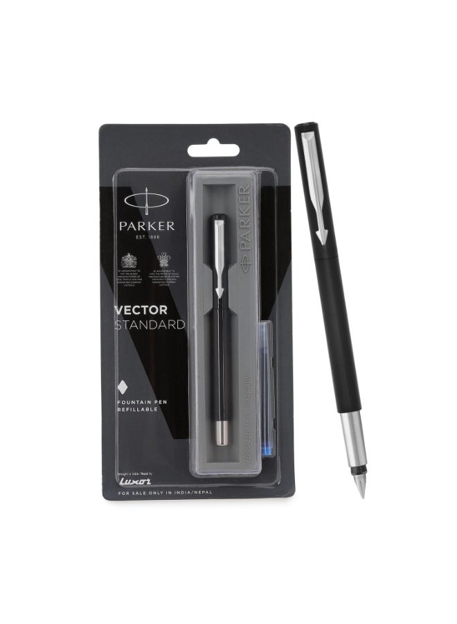 Parker Vector Standard Fountain Pen| Black Body Color With 1 Ink Cartridge | Unique Gifts For Employees | Ideal For Corporate Use - Image 1