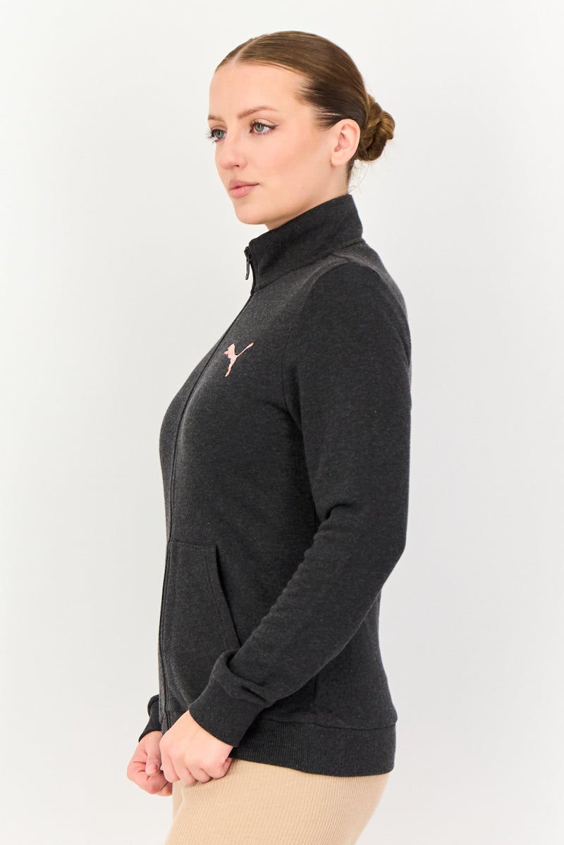 PUMA سويت شيرت خارجي بزي طويل الأكمام للنساء، رمادي داكن - Image 2