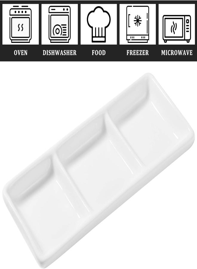 AKDC 2Pcs White Ceramic Serving Platter 3 Compartment Appetizer Serving Tray Rectangular Divided Sauce Dishes For Restaurant Kitchen Spices Vinegar Nuts - 5.9 X 2.6 Inch - Image 5