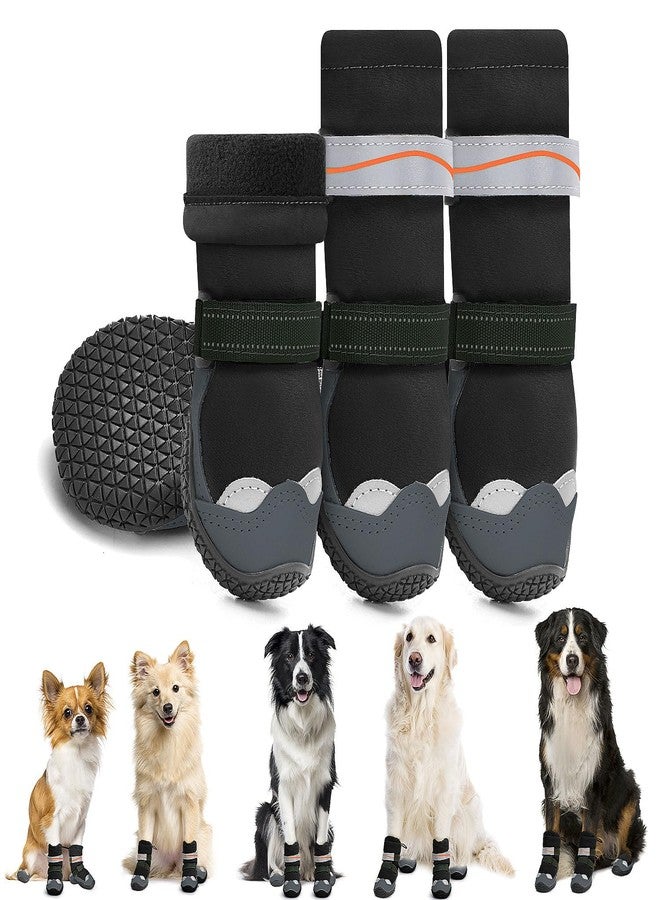 Lukovee Dog Shoes - Waterproof Fleece Lined Dog Boots for Large Small Medium Dogs, Reflective Booties with Non-Slip Rubber Sole for Rain Winter Cold Weather (Black,Size 2) - Image 1