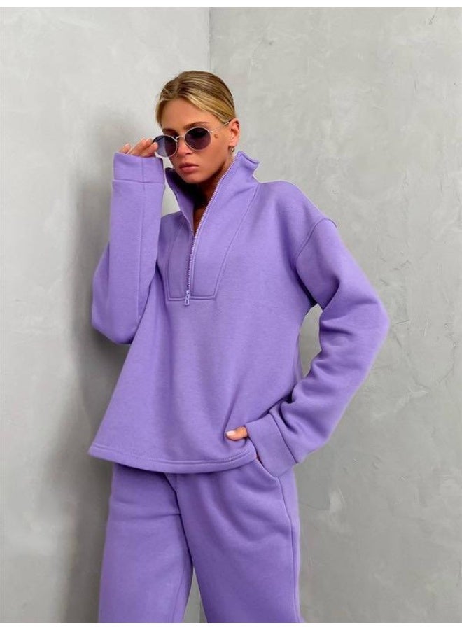 NIBEMINENT Pants Sets for Woman Stand Collar Long Sleeve Sweatshirt High Waisted Pants Fashion Two Piece Sets Woman Hoodies Outfits - Image 1