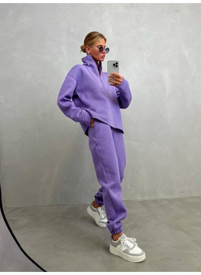 NIBEMINENT Pants Sets for Woman Stand Collar Long Sleeve Sweatshirt High Waisted Pants Fashion Two Piece Sets Woman Hoodies Outfits - Image 2