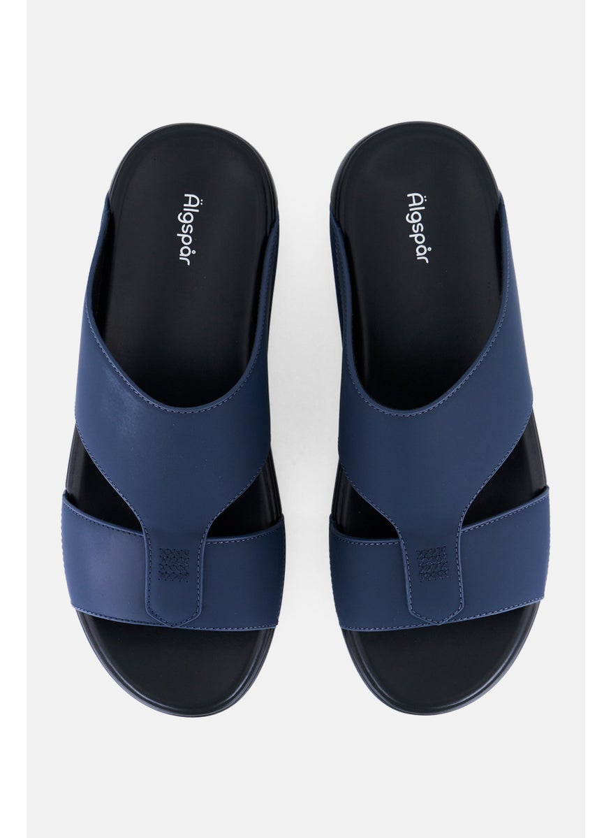 Algspar Men  2 Strap Slip On Arabic Sandals, Navy  - Image 2