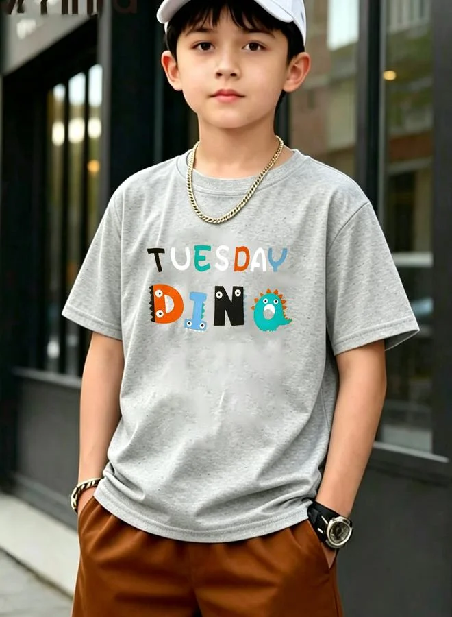 Take Two Boys Grey Cotton Short Sleeve Dino T-Shirt