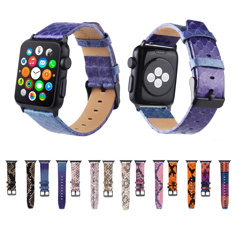 For Apple Watch Series 7 41mm / 6 & SE & 5 & 4 40mm / 3 & 2 & 1 38mm Snake Skin Texture Top-grain Leather Strap(Orange)