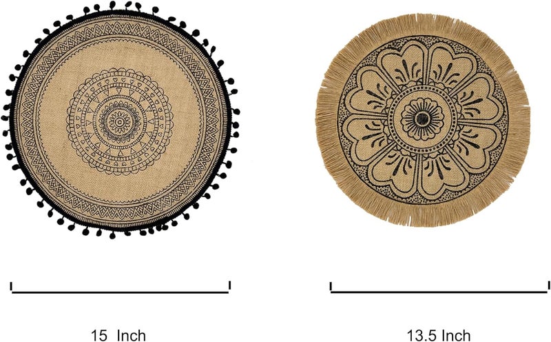 capasin Round Placemats Set of 8 Dining Winter Modern Dinner Braided Beige Boho Round Table and Fall Circle Placemats Boho Tssels Runner Kitchen Table Plate Mats Set of 8 Black 8 - Image 4