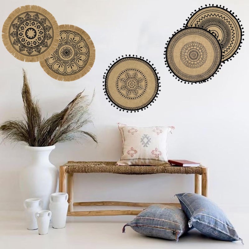 capasin Round Placemats Set of 8 Dining Winter Modern Dinner Braided Beige Boho Round Table and Fall Circle Placemats Boho Tssels Runner Kitchen Table Plate Mats Set of 8 Black 8 - Image 5