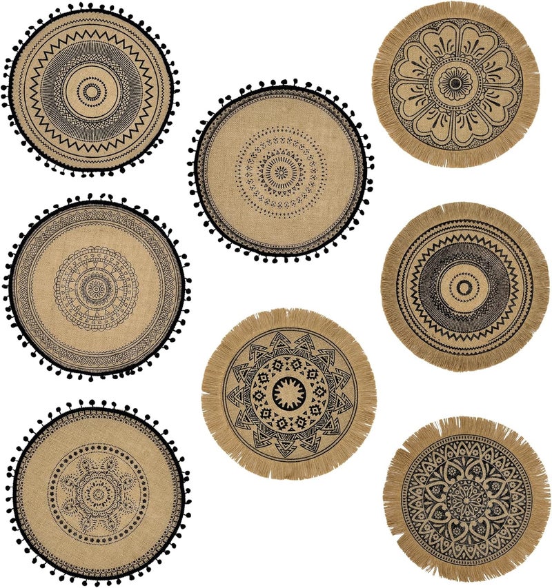 capasin Round Placemats Set of 8 Dining Winter Modern Dinner Braided Beige Boho Round Table and Fall Circle Placemats Boho Tssels Runner Kitchen Table Plate Mats Set of 8 Black 8 - Image 2