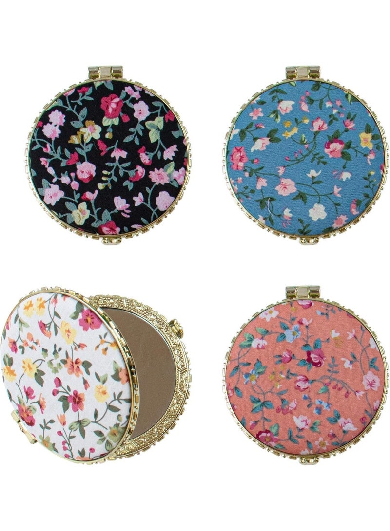 Compact Mirror, 4 Pack Retro Floral Makeup Compact 2-Sided Mirror with Floral Patterns Small Pocket Purse Mirrors Beauty Handheld Folding Portable Travel Mirror for Women Girls Lady - Image 1