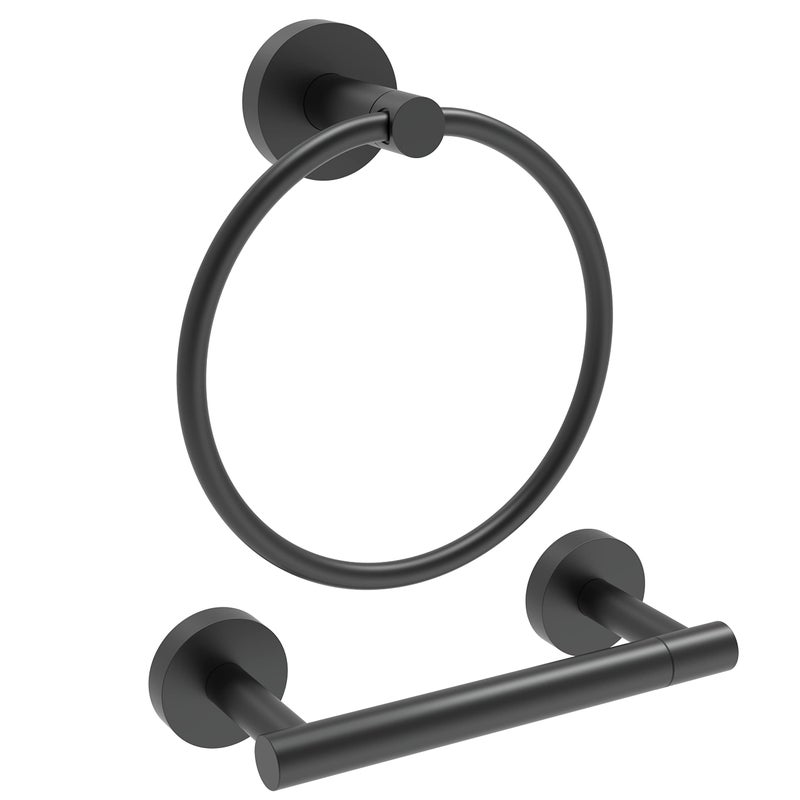 Rarxtr Matte Black Evalet Paper حامل وحلقة منشفة SUS304 من الفولاذ المقاوم للصدأ 2PC أجهزة الحمام مع مجموعة مزدوجة ما بعد محور ورق التواليت حامل الحائط - Image 1