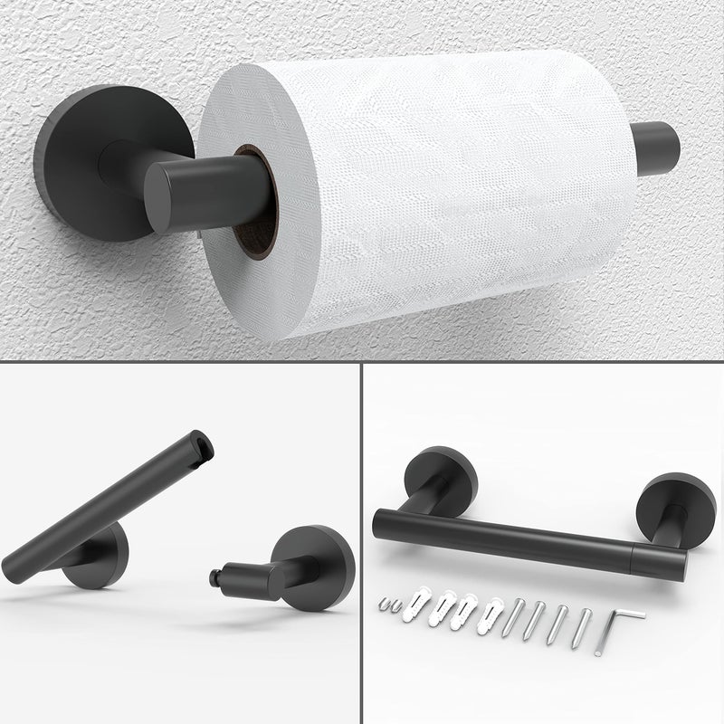 Rarxtr Matte Black Evalet Paper حامل وحلقة منشفة SUS304 من الفولاذ المقاوم للصدأ 2PC أجهزة الحمام مع مجموعة مزدوجة ما بعد محور ورق التواليت حامل الحائط - Image 4