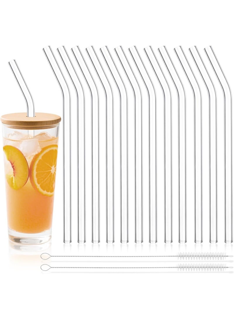 14PCS Reusable Bent Borosilicate Glass Drinking Straw Set – 12 Clear Heat Resistant Glass Straws 23 cm (9 Inch) x 10 mm with 2 Cleaning Brushes, Eco-Friendly Reusable Glass Straws for Smoothies, Milkshakes, Bubble Tea, Juice, Iced Coffee, Tea, Hot & Cold Drinks, Dishwasher Safe for Home, Cafes & Restaurants - Image 1