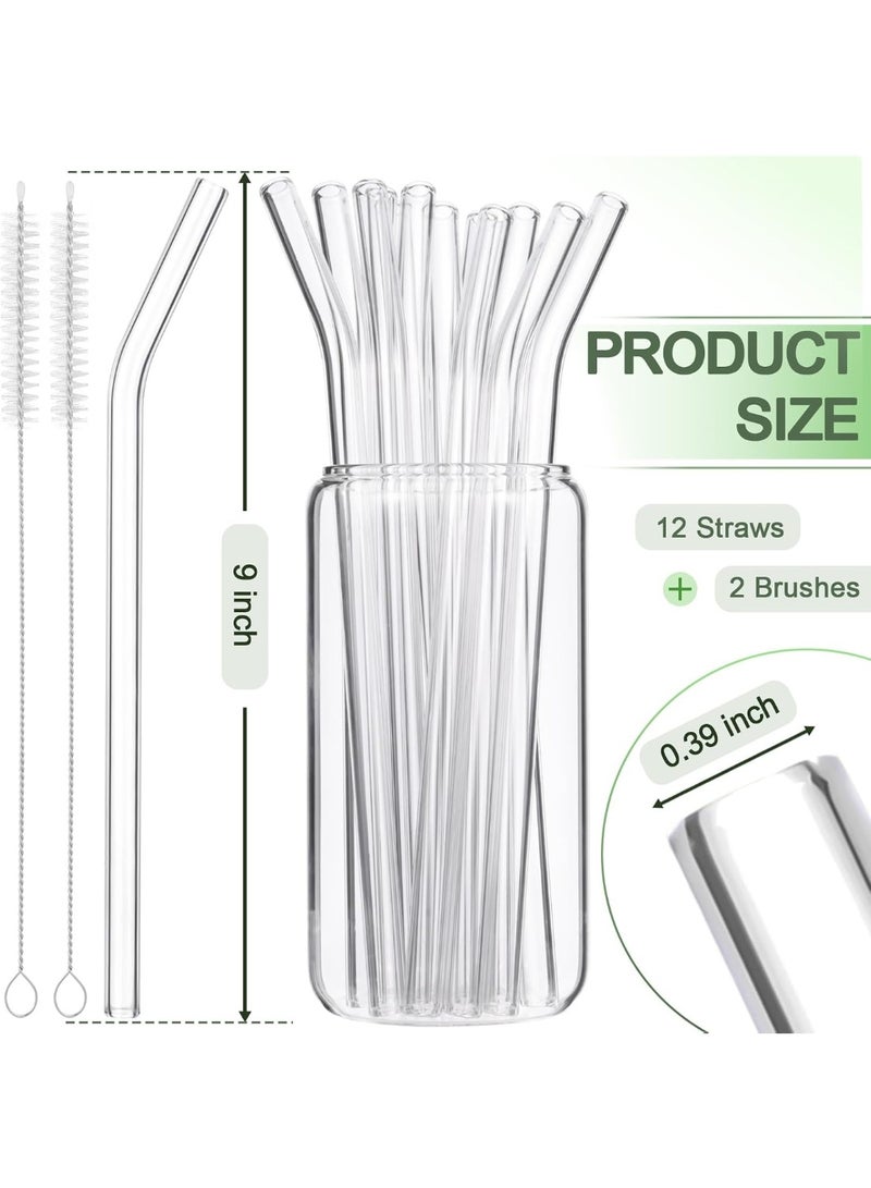14PCS Reusable Bent Borosilicate Glass Drinking Straw Set – 12 Clear Heat Resistant Glass Straws 23 cm (9 Inch) x 10 mm with 2 Cleaning Brushes, Eco-Friendly Reusable Glass Straws for Smoothies, Milkshakes, Bubble Tea, Juice, Iced Coffee, Tea, Hot & Cold Drinks, Dishwasher Safe for Home, Cafes & Restaurants - Image 2