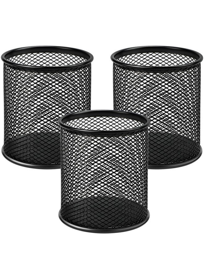 MaxGear Pen Holder, 3 Pack Pen Holder For Desk, Premium Mesh Metal Pencil Holder With Non-Slip Eva Pad, Desk Accessories & Workspace Organizers For Home, School & Office, Black, 3.7’’ Tall - Image 1