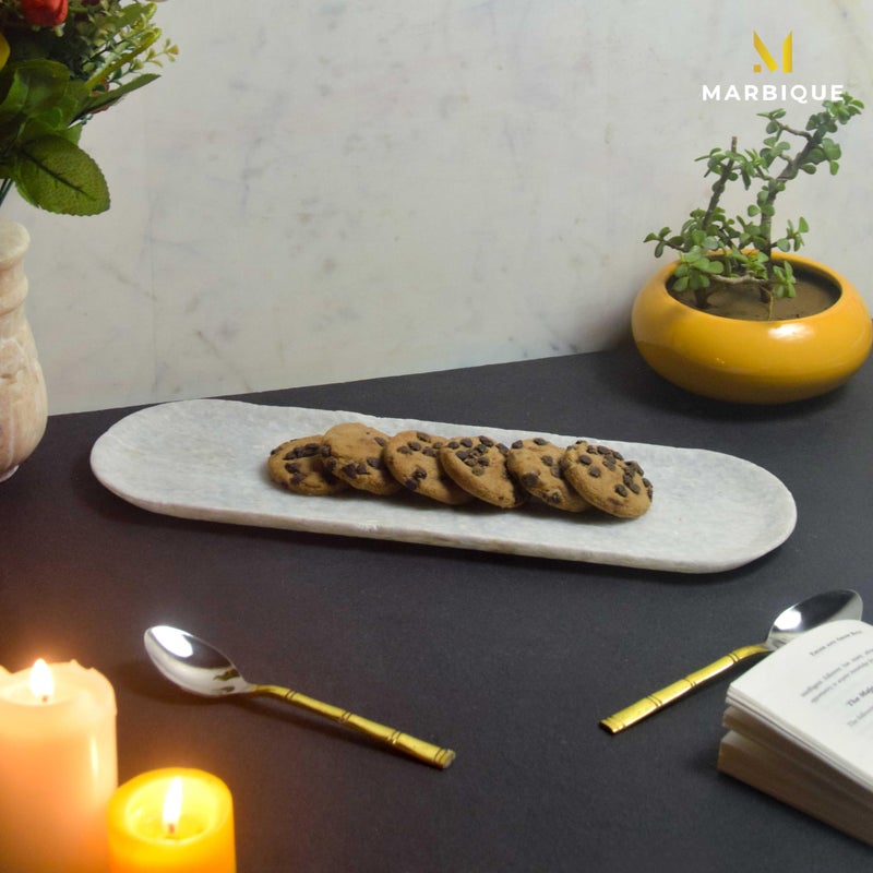 MARBIQUE Handcrafted Indian Marble Tray - Bathroom Vanity Tray, Jewelry Organizer, Decorative Serving Tray for Tea & Coffee | Home Décor & Storage | Elegant Housewarming & Wedding Gift 38 * 13 cm - Image 3
