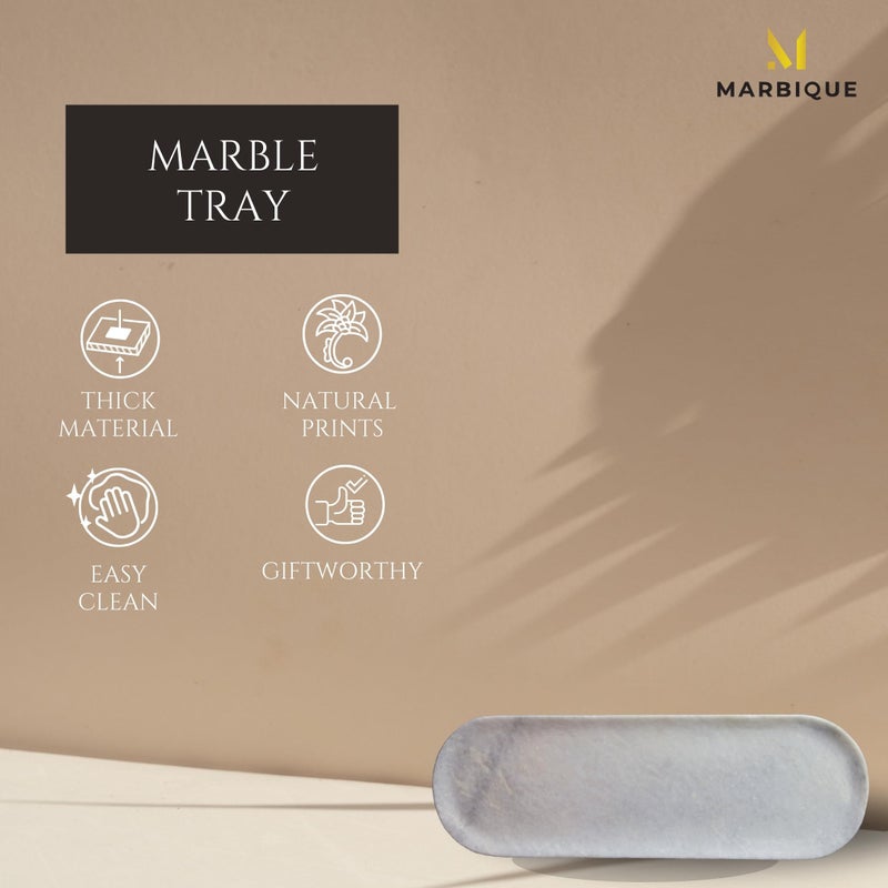 MARBIQUE Handcrafted Indian Marble Tray - Bathroom Vanity Tray, Jewelry Organizer, Decorative Serving Tray for Tea & Coffee | Home Décor & Storage | Elegant Housewarming & Wedding Gift 38 * 13 cm - Image 5