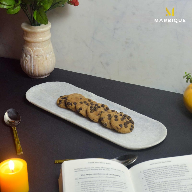 MARBIQUE Handcrafted Indian Marble Tray - Bathroom Vanity Tray, Jewelry Organizer, Decorative Serving Tray for Tea & Coffee | Home Décor & Storage | Elegant Housewarming & Wedding Gift 38 * 13 cm - Image 4