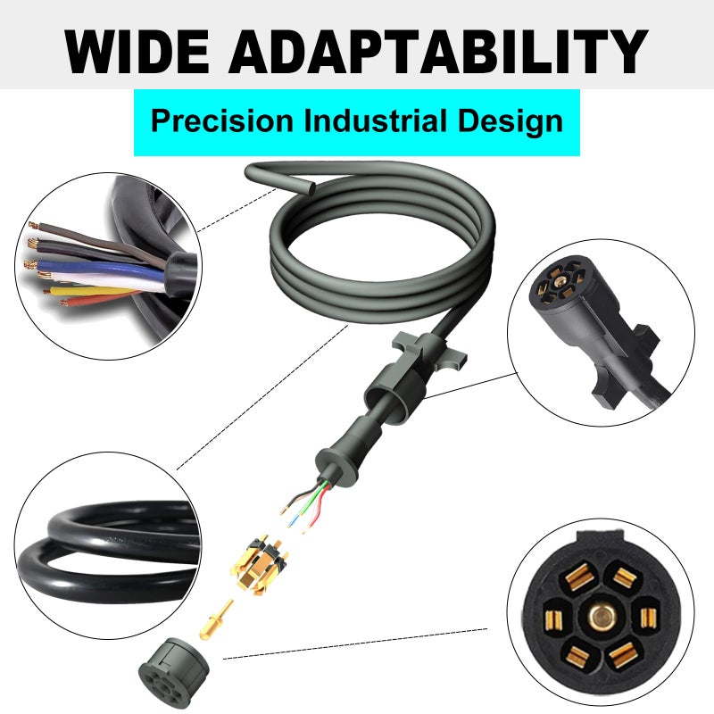 CXTM 7 Way Trailer Cord 7 Way Trailer Plug Inline Cord 6 Feet Trailer Wire Harness Double Prongs Connector 7 pin Trailer Wiring Harness for Camper Blade Molded RV Wire(6ft) - Image 3