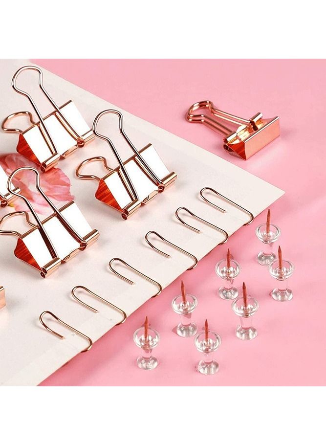 Generic 72 Pcs Gold Push Pins Paper Clips Binder Clips Tacks, Paper Clips Set with Binder Clips and Push Pins, 4 Styles Office Supplies Set with Box for Office School Home Office Binder Supplies, Rose Gold  - Image 4