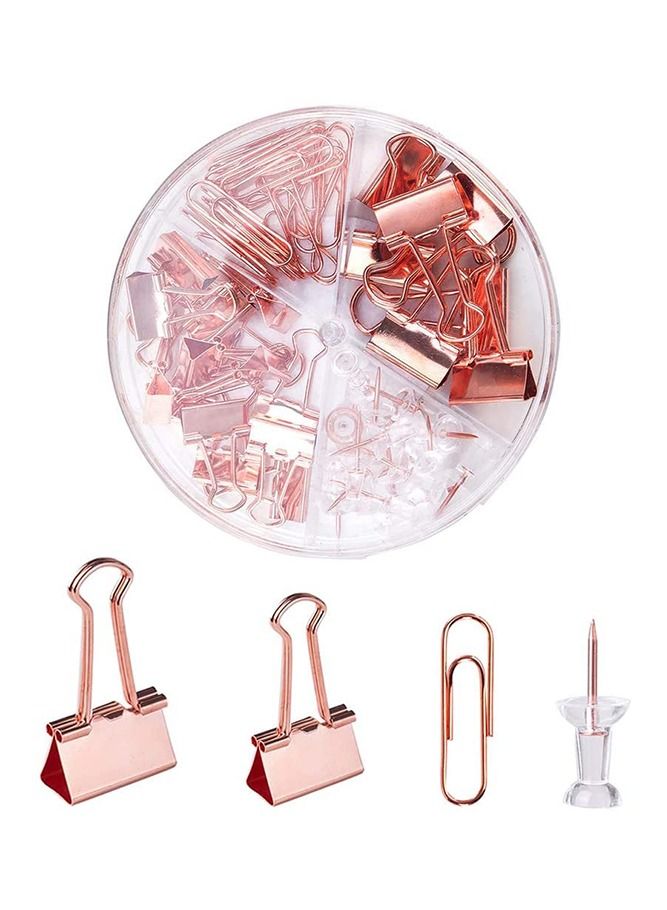 Generic 72 Pcs Gold Push Pins Paper Clips Binder Clips Tacks, Paper Clips Set with Binder Clips and Push Pins, 4 Styles Office Supplies Set with Box for Office School Home Office Binder Supplies, Rose Gold  - Image 1