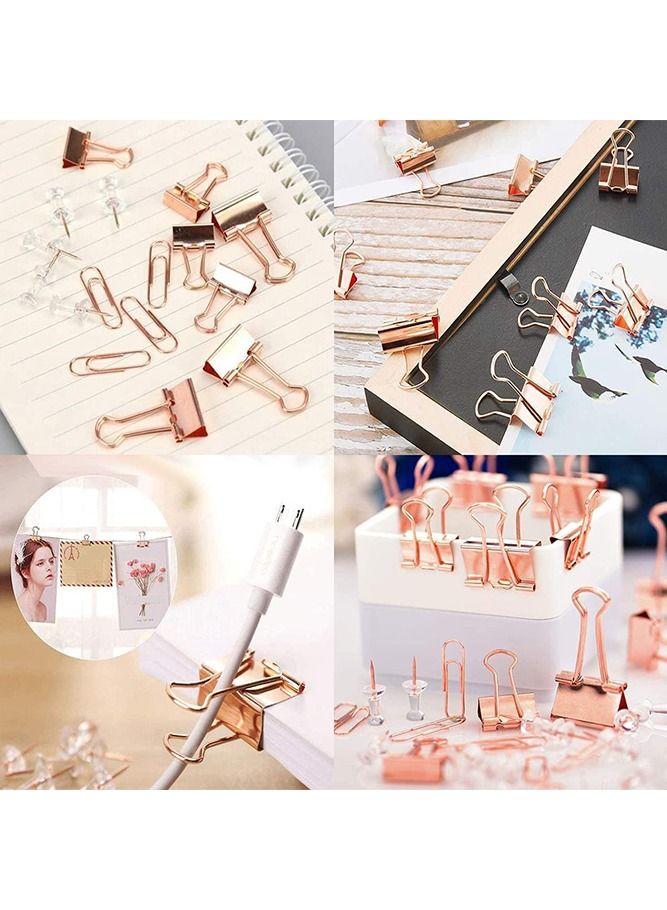 Generic 72 Pcs Gold Push Pins Paper Clips Binder Clips Tacks, Paper Clips Set with Binder Clips and Push Pins, 4 Styles Office Supplies Set with Box for Office School Home Office Binder Supplies, Rose Gold  - Image 5