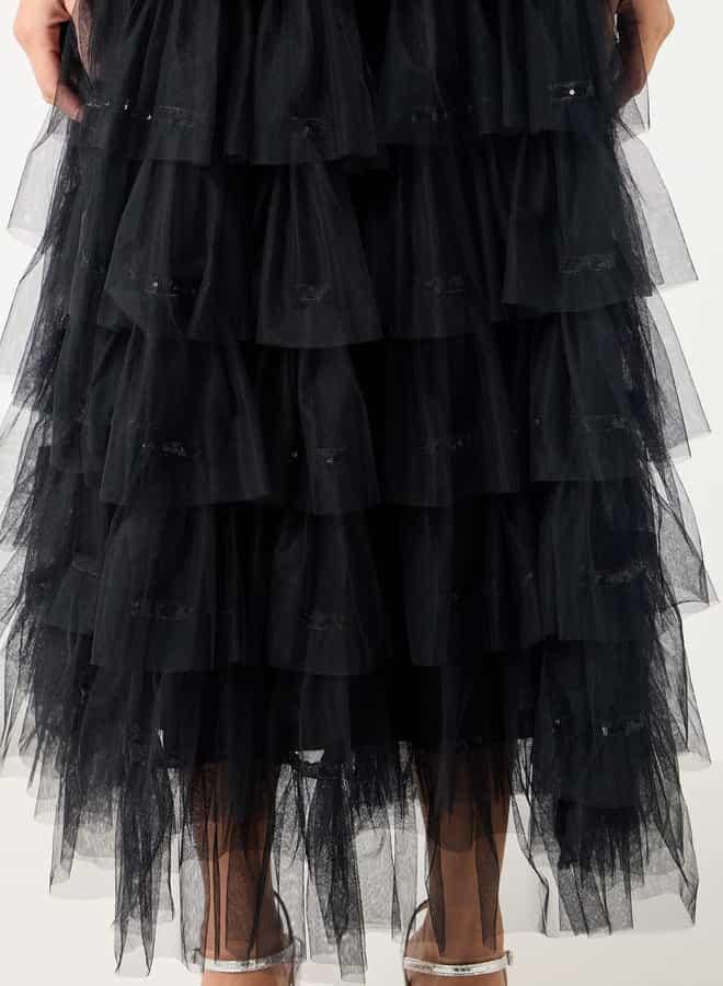 تواكستريمز تنورة ماكسي إيه لاين متعددة الطبقات بحزام خصر مطاطي من تو إكستريمز - Image 4