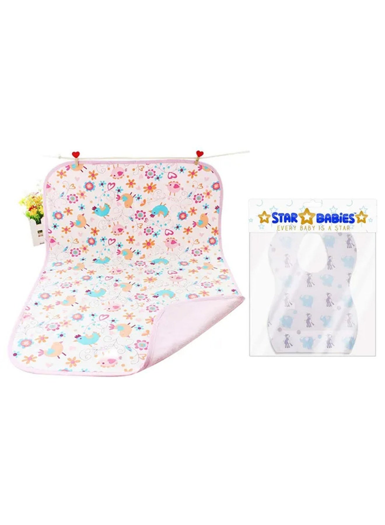 STAR BABiES Combo Reusable Changing Mat With Disposable Bibs 20Pcs