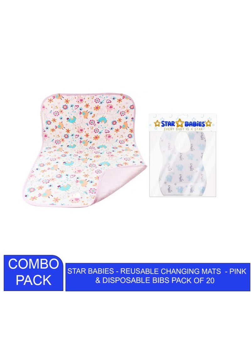 STAR BABiES Combo Reusable Changing Mat With Disposable Bibs 20Pcs  - Image 2