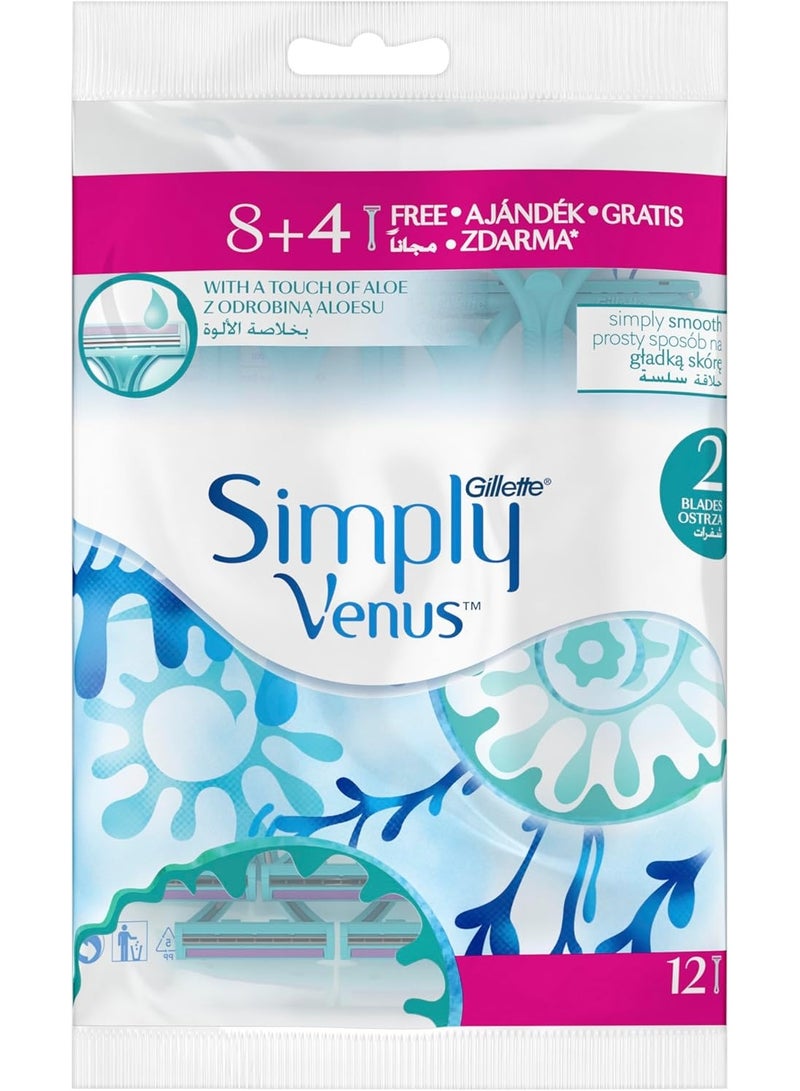 ماكينة حلاقة جيليت سيمبلي فينوس 2 للاستخدام مرة واحدة، 12 قطعة - Image 1