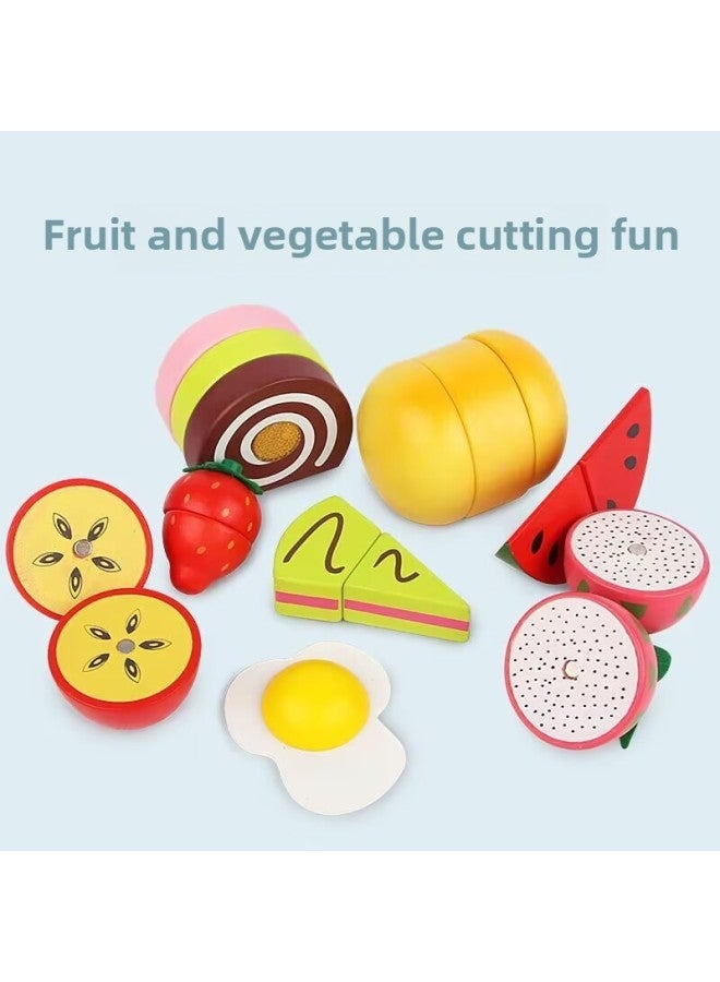 Children Boys' And Girls' Simulation Playhouse Toys Magnetic Vegetables And Fruits Cutting Music Simulation Food Kitchen Toys-Color:T-dish Bag