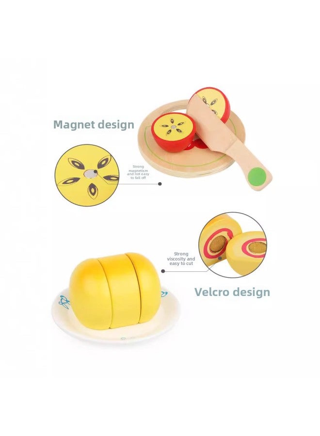 Children Boys' And Girls' Simulation Playhouse Toys Magnetic Vegetables And Fruits Cutting Music Simulation Food Kitchen Toys-Color:T-dish Bag