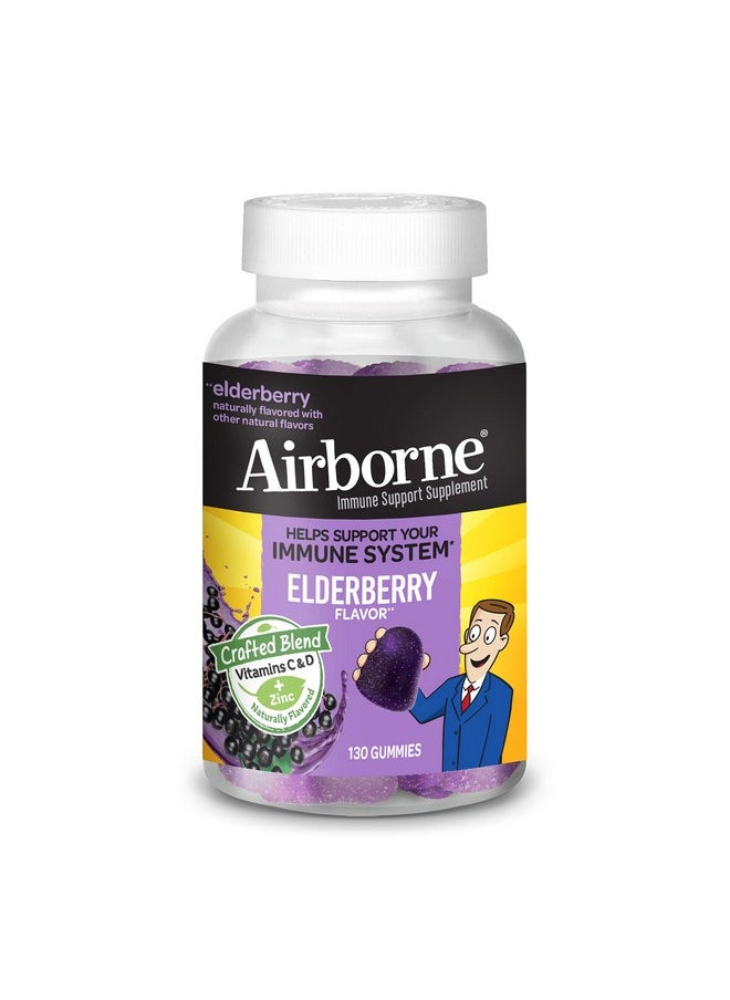 Airborne Elderberry + Zinc & Vitamin C Gummies For Adults Immune Support Vitamin D & Zinc Gummies With Powerful Antioxidant Vitamins C D & E 130 Gummies Elderberry Flavor  - Image 1