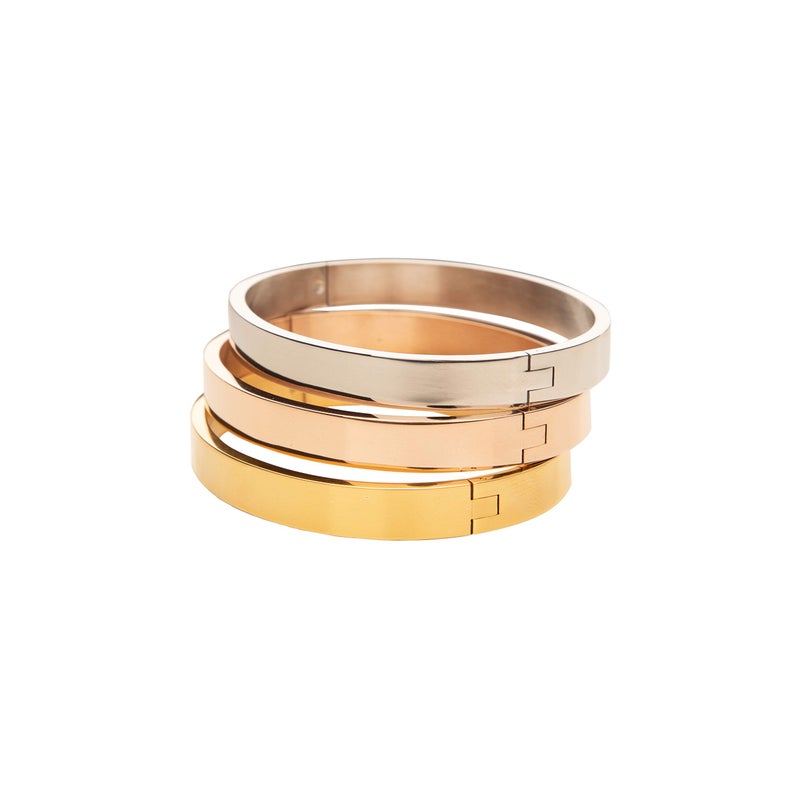 Moonstone Fashion Bracelet For Women Stainless Steel Stunning Plain Band Tri-Color Set Of 3 Hinged Clasp Bangles - Image 2