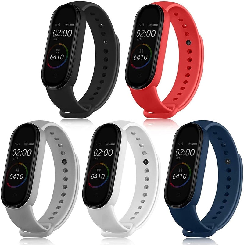 INEFABLE Mi SmartWatch 5 and 6 Straps Original for Mi Watch M5 and M6 Strap Soft Silicone Adjustable Band Strap - Black-Blue-Red-White-Light Grey (Pack of 5) - Image 1