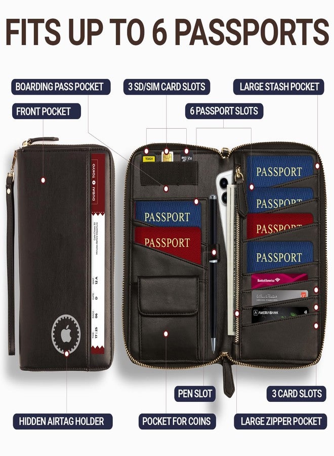 Apadi Family Passport Holder with AirTag RFID Passport Wallet Leather Travel Wallet Womens with Zipper Multiple Travel Document Organizer Holder 4 6 Passport Cover Case Porta Pasaporte Familiar Men - Image 2