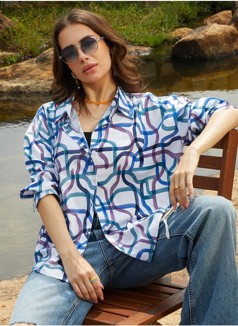 كامبوس سوترا Women's Azure Blue Flowing Vines Shirt