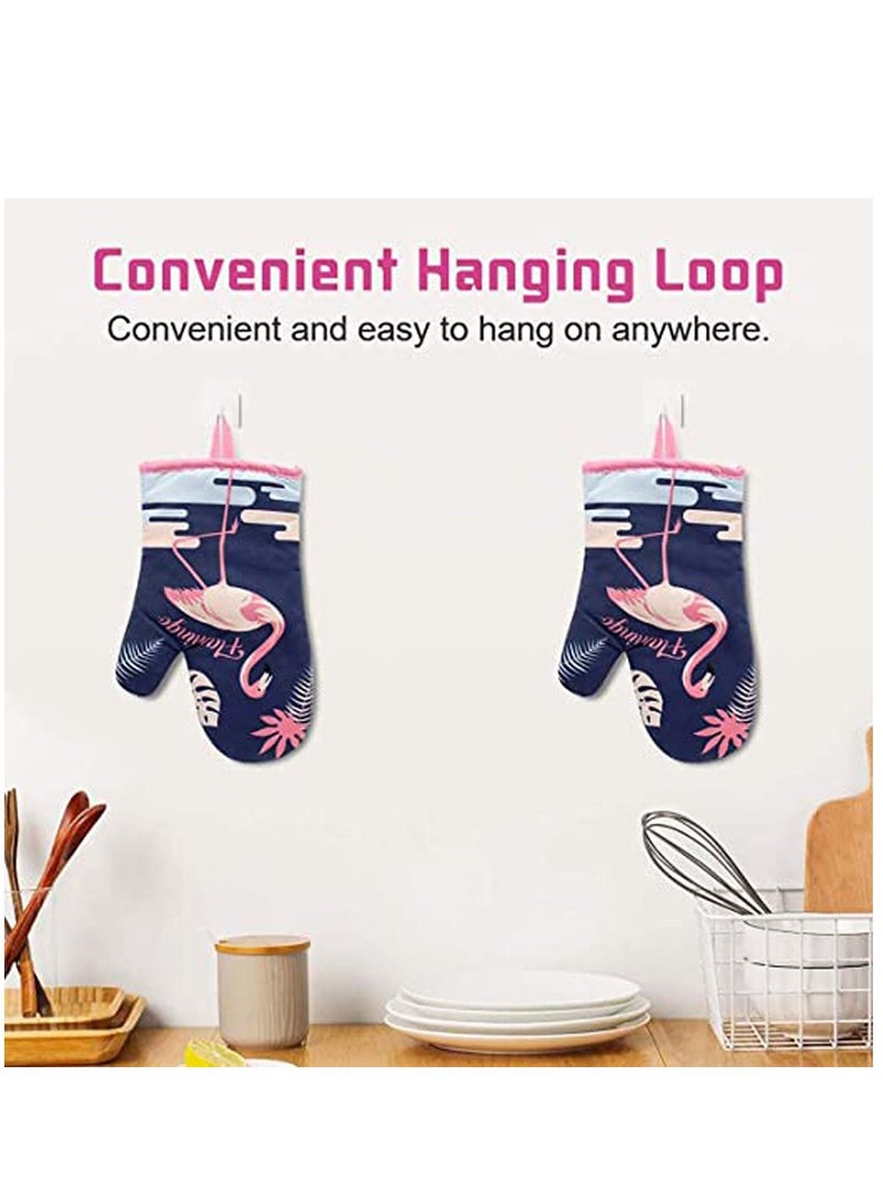 كاست ويف قفازات فرن مقاومة للحرارة بقدرة 500 درجة ، قفازات فرن بتصميم لطيف على شكل طائر الفلامنغو مع بطانة مبطنة وحلقة تعليق للطبخ والشواء والخبز 1 زوج - Image 3