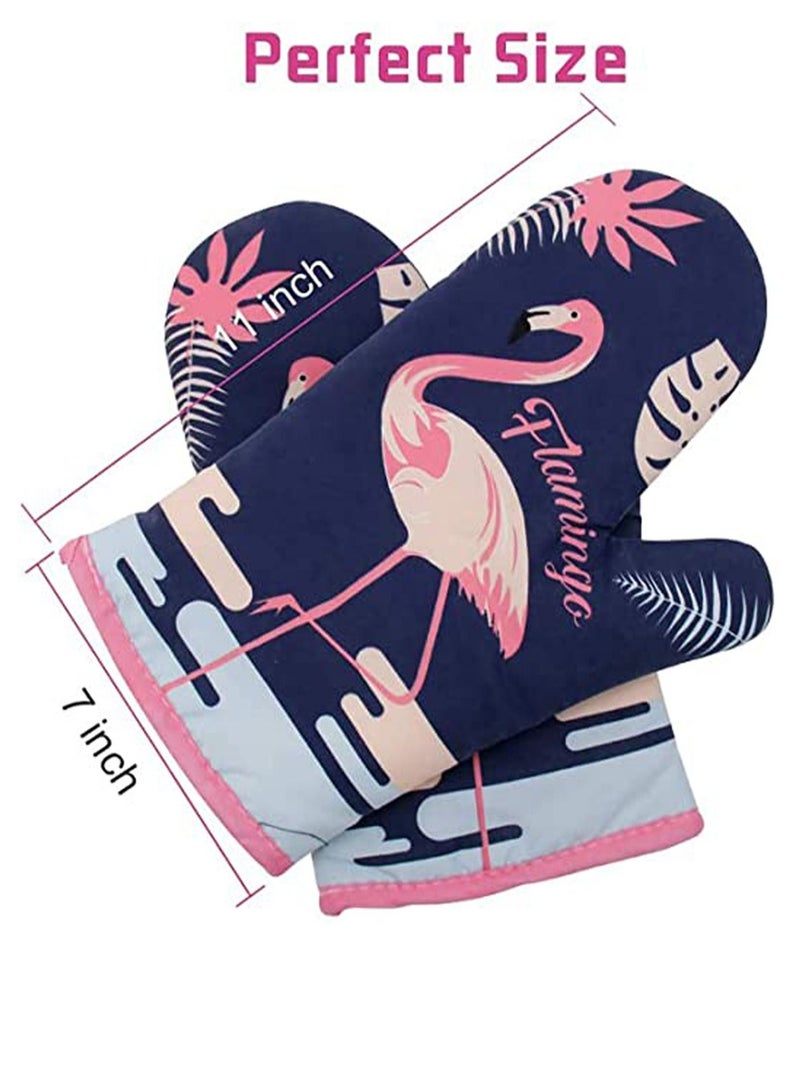 كاست ويف قفازات فرن مقاومة للحرارة بقدرة 500 درجة ، قفازات فرن بتصميم لطيف على شكل طائر الفلامنغو مع بطانة مبطنة وحلقة تعليق للطبخ والشواء والخبز 1 زوج - Image 2