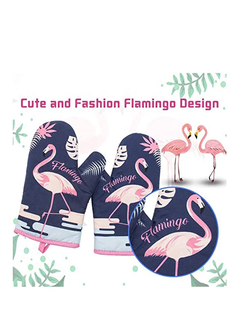 كاست ويف قفازات فرن مقاومة للحرارة بقدرة 500 درجة ، قفازات فرن بتصميم لطيف على شكل طائر الفلامنغو مع بطانة مبطنة وحلقة تعليق للطبخ والشواء والخبز 1 زوج - Image 5