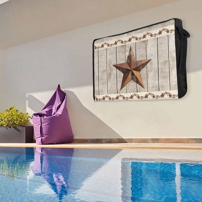 Vintage Country Waterproof Outdoor TV Cover, Rusty Metal Star Berry and Vine Wooden Planks Outside Weatherproof TV Enclosures for 36 to 39 Inch LCD Television Shield Flat Screen Protectors - Image 4