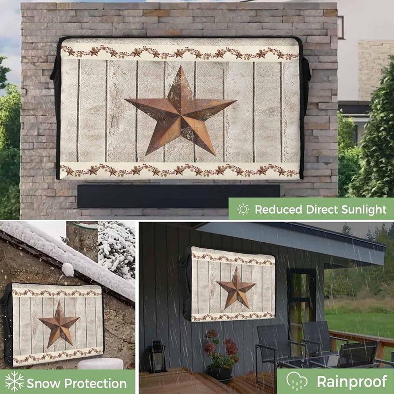 Vintage Country Waterproof Outdoor TV Cover, Rusty Metal Star Berry and Vine Wooden Planks Outside Weatherproof TV Enclosures for 36 to 39 Inch LCD Television Shield Flat Screen Protectors - Image 3