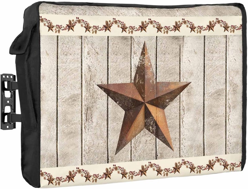 Vintage Country Waterproof Outdoor TV Cover, Rusty Metal Star Berry and Vine Wooden Planks Outside Weatherproof TV Enclosures for 36 to 39 Inch LCD Television Shield Flat Screen Protectors - Image 1