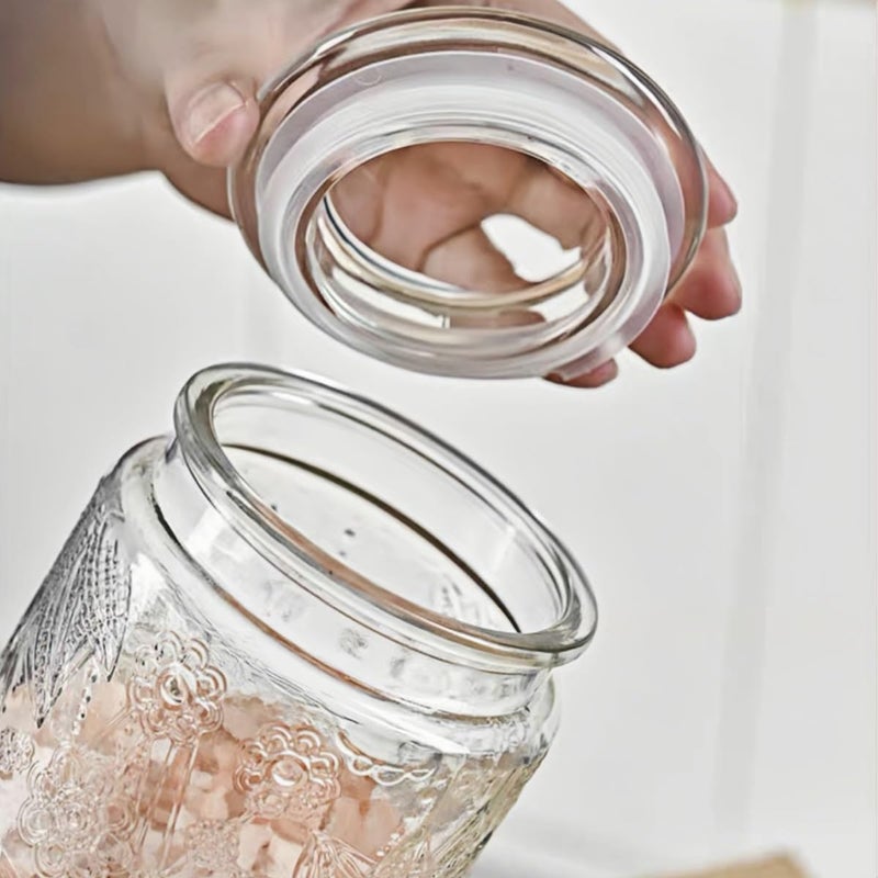 ANSQU Glass Bath Salt Jar with Wooden Scoop, 23.7oz Bath Salt Container with Lid, Coffee Grounds Container, Coffee Canister - Image 3
