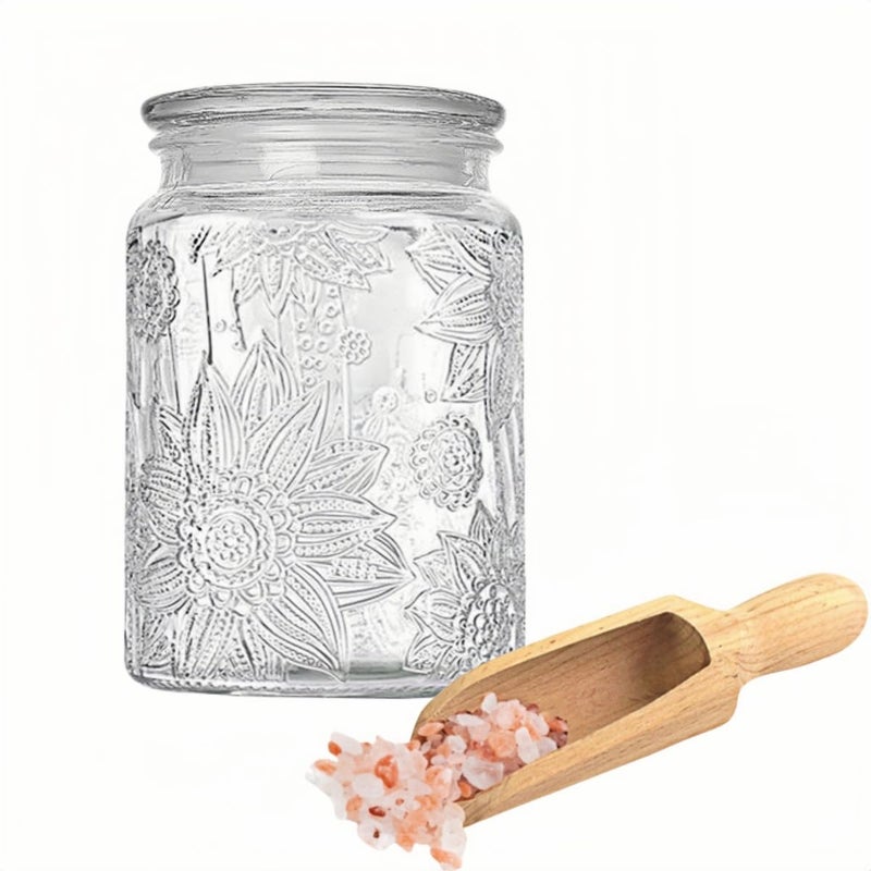 ANSQU Glass Bath Salt Jar with Wooden Scoop, 23.7oz Bath Salt Container with Lid, Coffee Grounds Container, Coffee Canister - Image 1