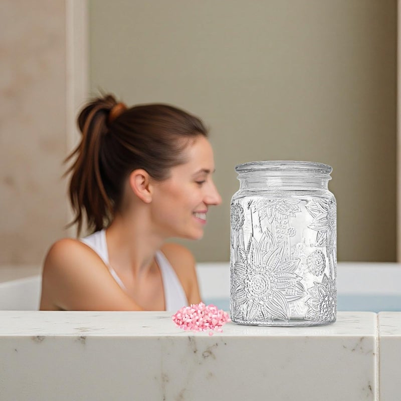 ANSQU Glass Bath Salt Jar with Wooden Scoop, 23.7oz Bath Salt Container with Lid, Coffee Grounds Container, Coffee Canister - Image 4