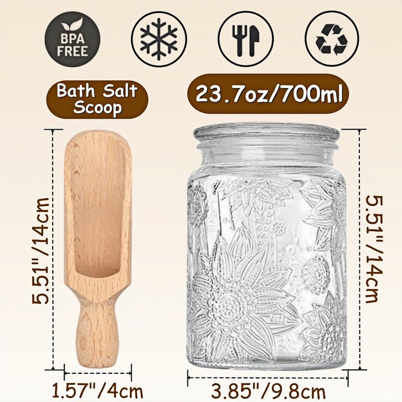 ANSQU Glass Bath Salt Jar with Wooden Scoop, 23.7oz Bath Salt Container with Lid, Coffee Grounds Container, Coffee Canister - Image 2