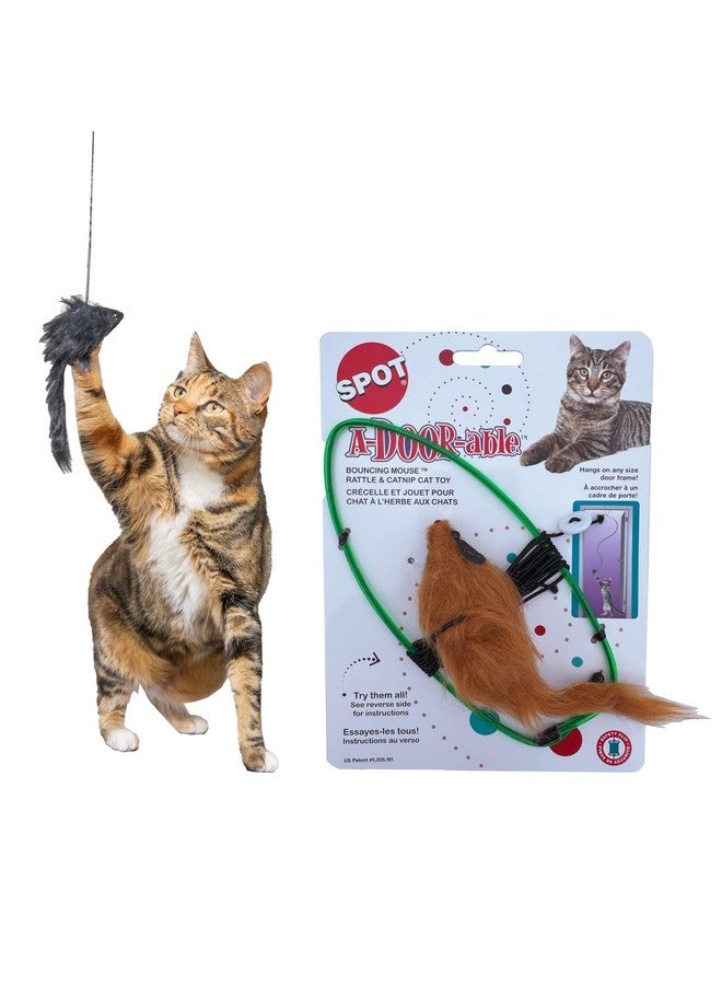 سبوت لعبة القطة SPOT A-Door-Able Bouncing Mouse - لعبة تفاعلية مع خشخيشة ونعناع بري، تُسلي القطط لساعات، تُحفز غرائز الصيد الطبيعية، تُوفر تحفيزًا عقليًا، تُعلق في أي إطار باب - Image 1