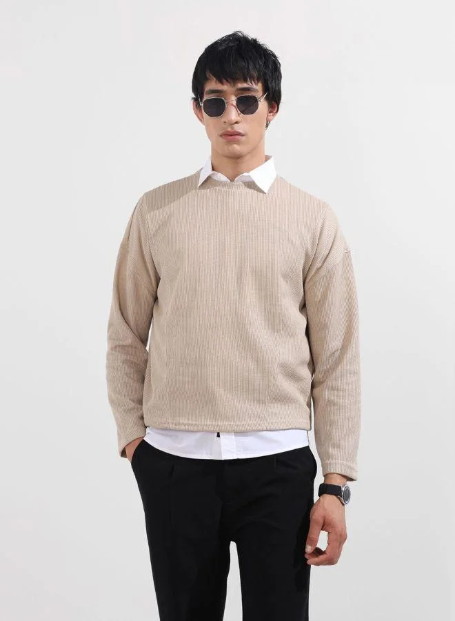 شركة المرآب الهندية Men Boxy Fit Textured Crew Neck Full Sleeves T-Shirt