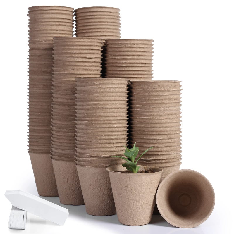 JERIA 200-Pack 3.15 Inch Peat Pots for Seedling with 200 Pcs Plant Labels,Outdoor Garden Germination Nursery Pots,Biodegradable Seed Starter Pots Kits - Image 1