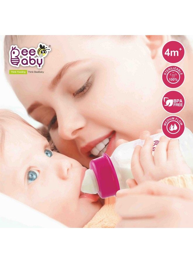 Beebaby زجاجة رضاعة للأطفال ذات عنق نحيف أساسي مع حلمة مضادة للمغص 100% خالية من BPA سعة 125 مل ; 4 أوقيات. (وردي) - Image 3